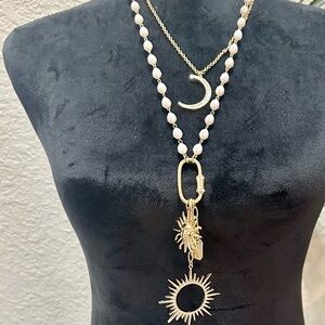 Natasha Couture Gold and White Sunburst Necklace